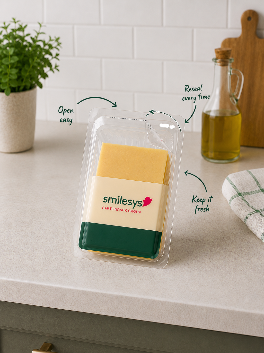 Envase resellable de Smilesys con queso en lonchas